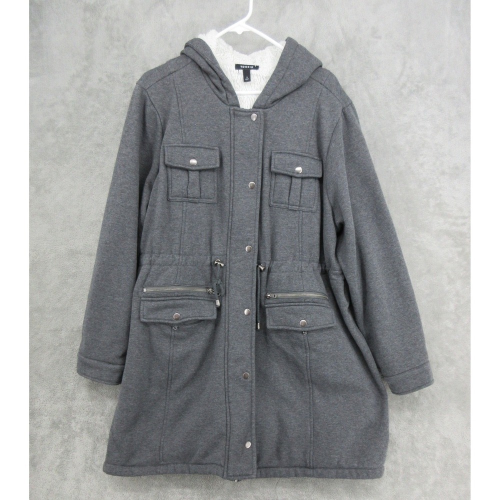 Torrid Jacket Women 3 US 3X Faux Fur Lined Hooded Anorak Utility Parka Coat Gray